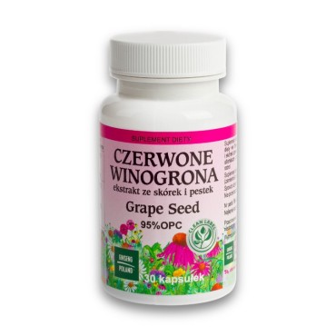 Czerwone winogrona Vitis Vinifera ekstrakt z pestek 95% Proantocyjanidyny OPC 47,5 mg 30 kapsułek