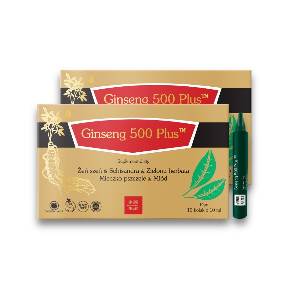 Zestaw Ginseng 500 Plus dla mężczyzn – suplementy diety w płynie wzmacniające pamięć, koncentrację oraz męskie libido