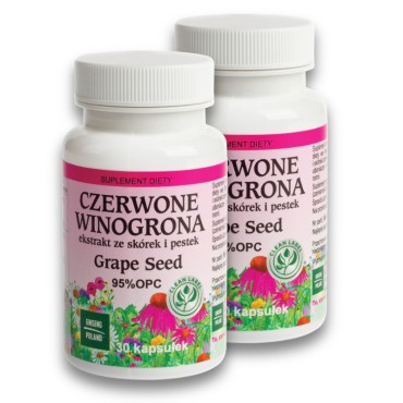 Czerwone winogrona Vitis Vinifera ekstrakt z pestek 95% Proantocyjanidyny OPC 47,5 mg 30 kapsułek