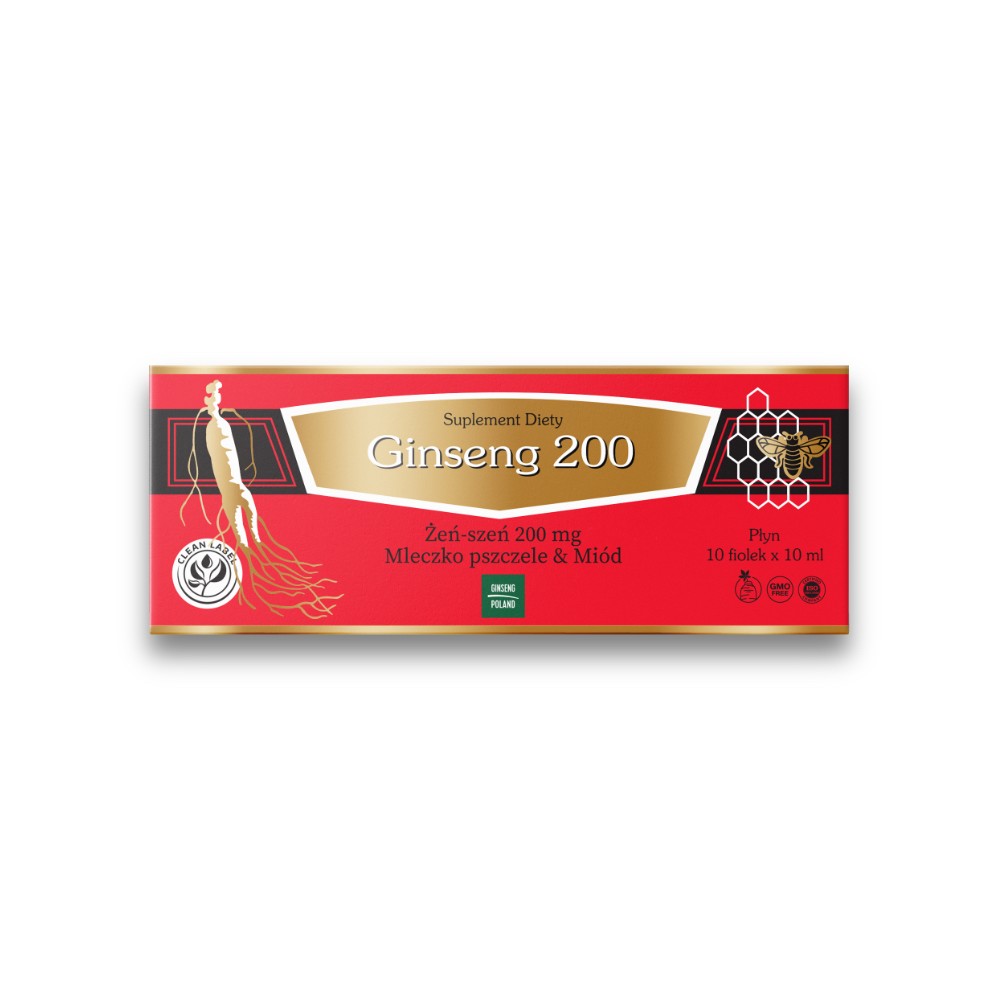 Ginseng 200 żeń-szeń & mleczko pszczele & miód 10 fiolek x 10 ml